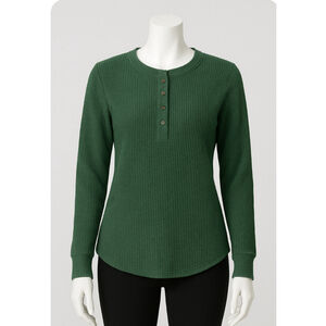 Women's Blu Pepper Size L Green Long Sleeve Henley Tee Standard
